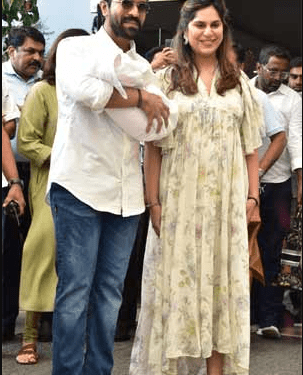 Ram Charan and Upasana were photographed with their new baby girl.