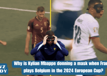 Why is Kylian Mbappe donning a mask when France plays Belgium in the 2024 European Cup