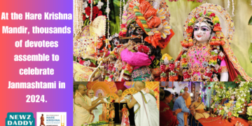 At the Hare Krishna Mandir, thousands of devotees assemble to celebrate Janmashtami in 2024.