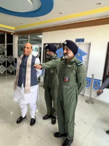 RM Rajnath Singh with IAF Chief at Bhuj Air base camp