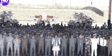 RM Rajnath Singh with IAF Chief at Bhuj Air base camp