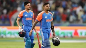 Surya and Gill after winning the match against UAE.