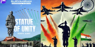 IAF Suryakiran Air Show at Statue of Unity on Oct 31, 2025