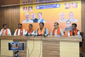 Addressing the press conference, Minister Shri Rushikeshbhai Patel 