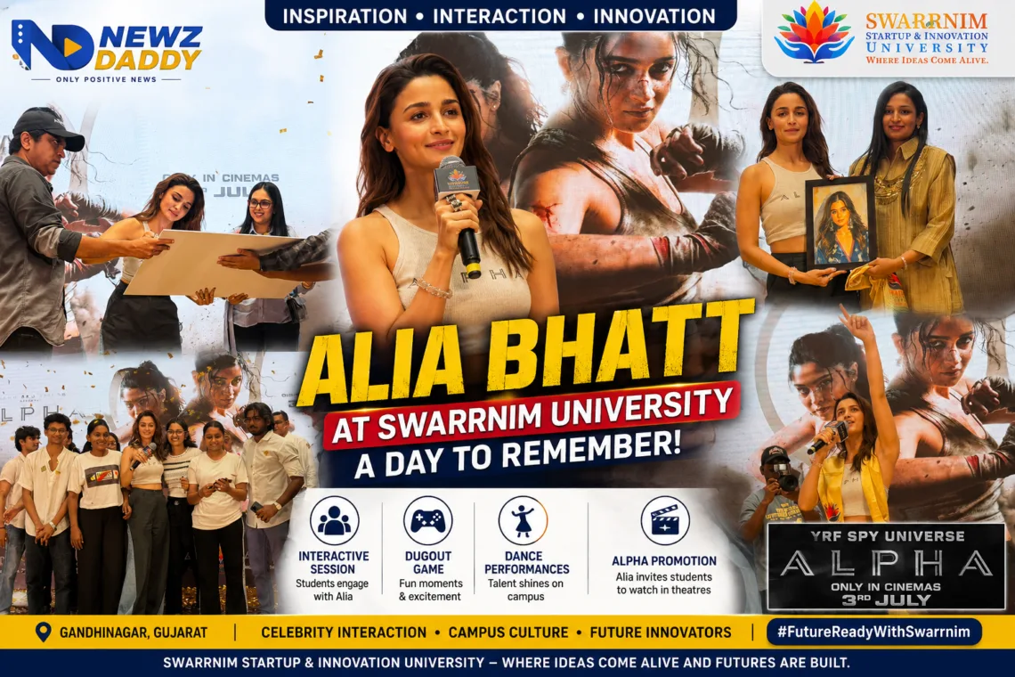 Alia Bhatt at Swarrnim University Promotes Alpha Film